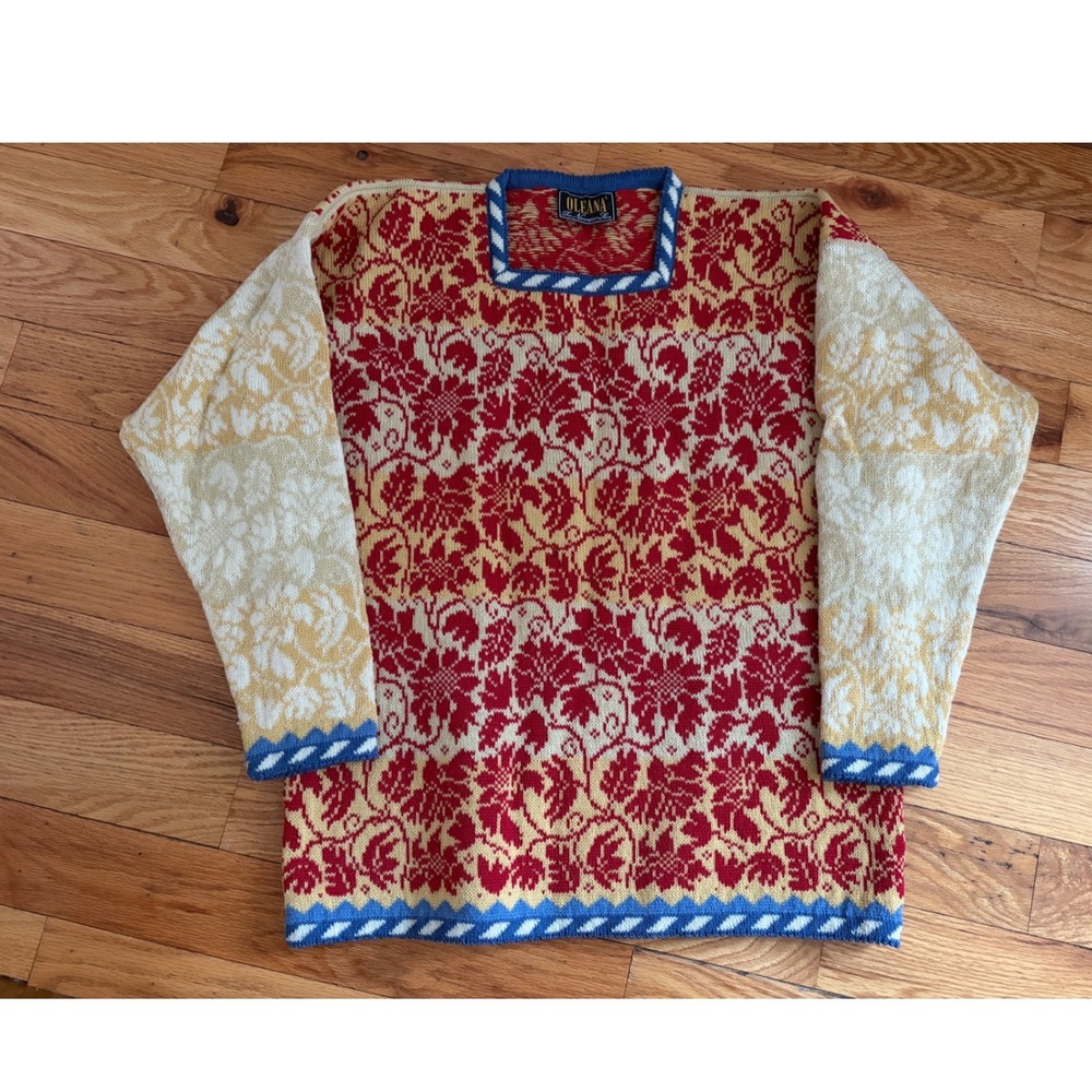 OLEANA Norway Vtg 90's 100% Pure Wool Pullover Sweater Women's Large *Read*
